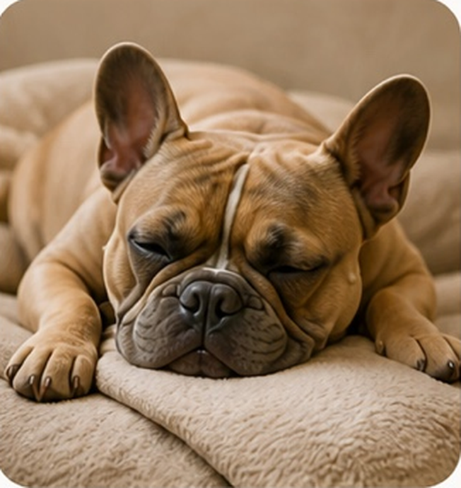 French bulldog napping during day care
